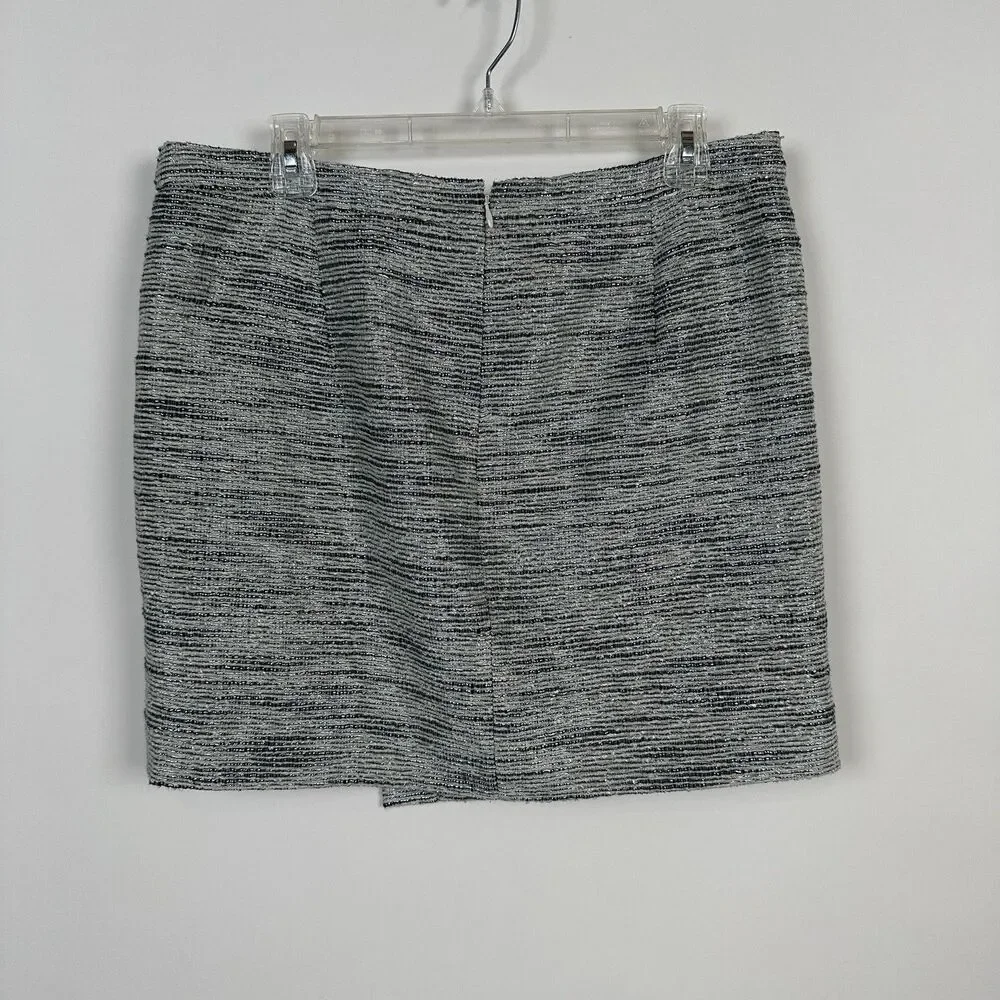 J.Crew Women's Silver Tweed Mini  Skirt Size 12 Faux Wrap Career Office Party